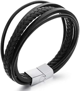 Men's, Women's Genuine Leather Jewellery Fashion Bracelet Bangles (Black)