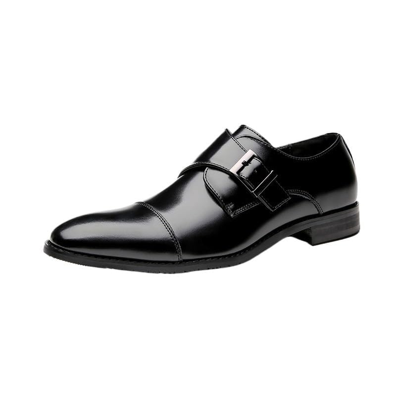 Men's Dress Oxford Shoes PU Leather Slip-On Classic Monk Strap Plain Toe Formal Business Footwear Anti-Slip Rubber Sole Comfortable Work Party Loafers