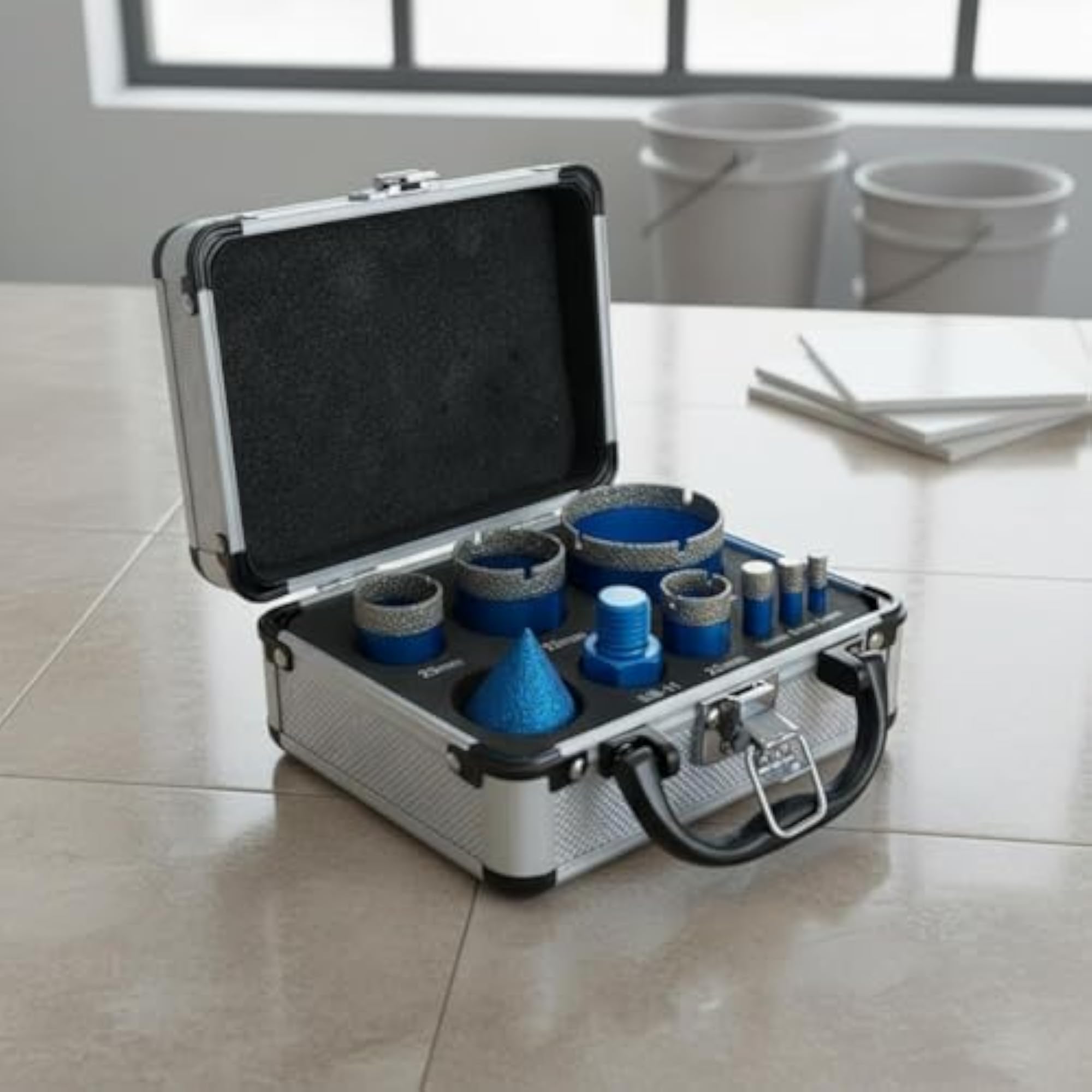 9 Pieces Diamond Hole Saw Set, Metal Case Included