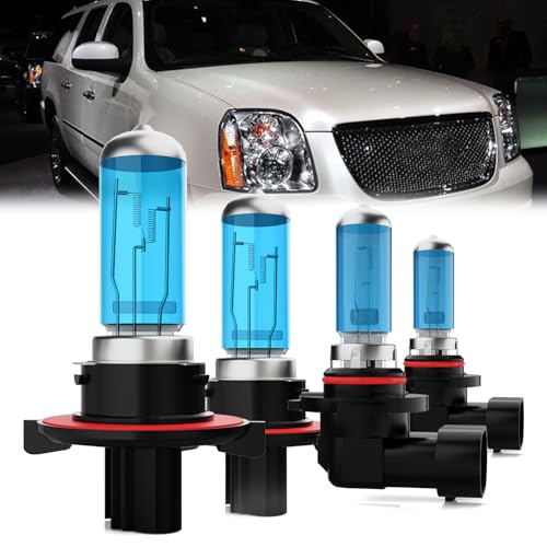 Image of Headlight Bulbs Compatible With GMC Yukon Hybrid 2008-2013, H13 High Low Beam + 9145 Fog Lights Halogen Light Bulb Combo, Super Bright 6000K White, Plug and Play, Pack of 4
