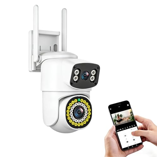 AUXOM Câmera de Segurança Wi-Fi 1080P Dual Lens 350° Rotação, Visão Noturna Colorida, Detecção de Movimento, Áudio Bidirecional, IP66, Ideal para Casa, Loja e Garagem