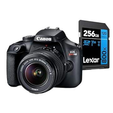Canon Câmera Digital EOS Rebel T100 EF-S 18-55mm f/3.5-5.6 III + Cartão de Memória Lexar Blue 256GB