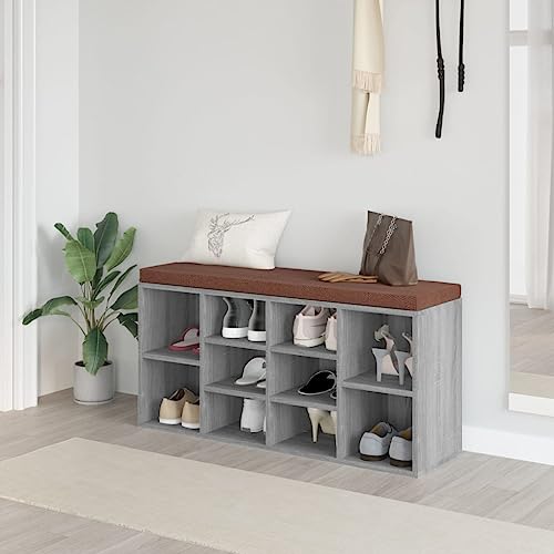 Cartvyn Zapatero Sonoma gris de madera 103 x 30 x 48 cm con 10 compartimentos, banco acolchado para pasillo, pasillo, dormitorio, almacenamiento, almacenamiento de zapatos