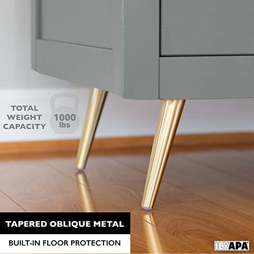 Ilyapa Tapered Oblique Metal Furniture Leg - Set Of 4 Gold Mid Century Modern 6 Inch Tapered Replacement Furniture Feet For Sofas, Chairs, Tables #TOP1