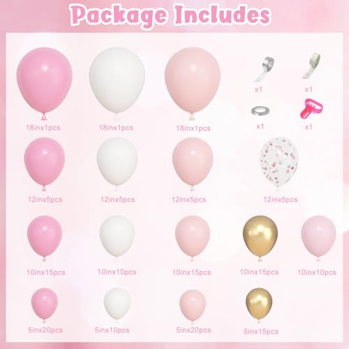 Image of Ouddy Life 157 Pcs Pink and White Balloons Arch Kit, Pink Gold Birthday Decorations for Women Girls, Pastel Pink Chrome Gold Latex Balloon Wedding Party Gender Reveal Anniversary Mothers Day