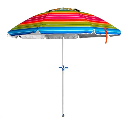 Pincho Sombrilla Playa Grande 200Cm Aluminio Uv50 Ventana Inclinable Varillas Fibra Oxford 8 Varillas Clavafacil Resistente Al Viento Colores Vivos Con Funda