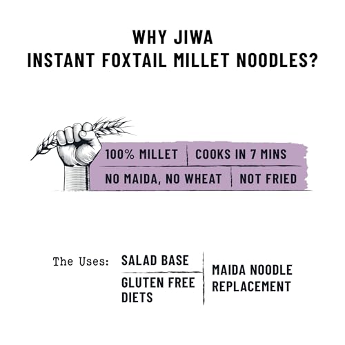Image of Jiwa Instant Foxtail Millet Noodles | Cooks in 7 minutes | Ready to Cook | 100% Millet | No Maida, No Atta | Not Fried | Gluten Free | 200 g (Pack of 5)