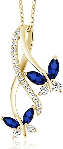 Gem Stone King 18K Yellow Gold Plated Silver Marquise Blue Create...