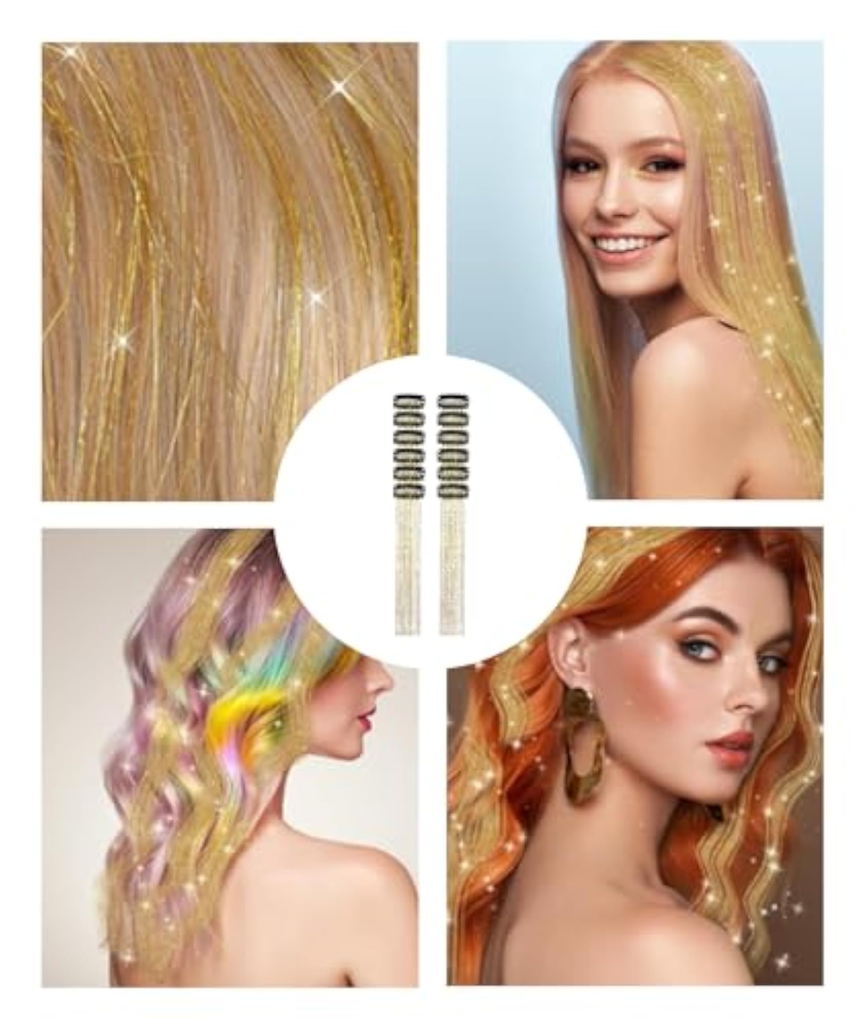 12PCS Glitter Hair Tinsel Extensions for Women