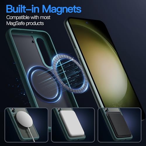 Image of JETech Magnetic Cover Case for Samsung Galaxy S23 5G 6.1-Inch, Compatible with MagSafe, Translucent Matte Back Shockproof Phone Cover (Midnight Green)