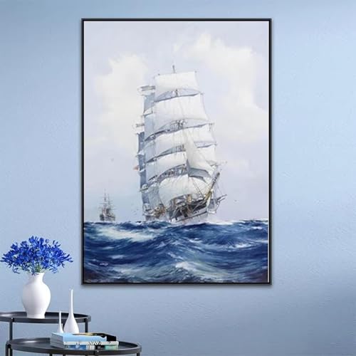 Tableau bateau géant AEFOUU 71x89cm avec cadre pour décoration salon