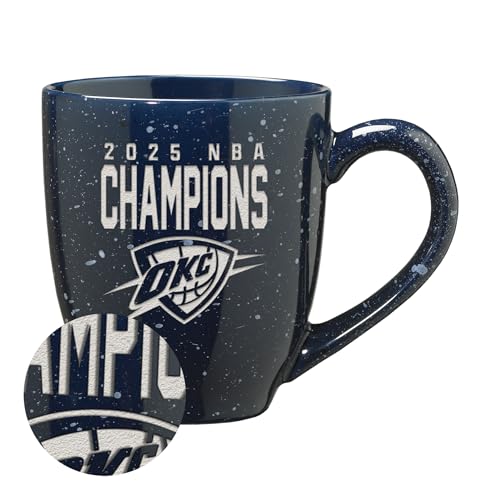 Rico Industries NBA Basketball Oklahoma City Thunder 2025 NBA Champions 16 oz Team Color Laser Engraved Speckled Ceramic Coffee Mug by Rico Industries - Used condition - US$7.06