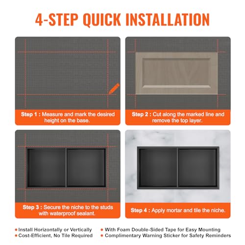 VEVOR Wandnische 10x33,02x63,5cm Duschnische Edelstahl Nische Doppellagig 100% Wasserdicht Nischeneinbau 0-40°C Betriebstemperatur 92°-Inneneckdesign Ideal für Badezimmer Schlafzimmer Arbeitszimmer
