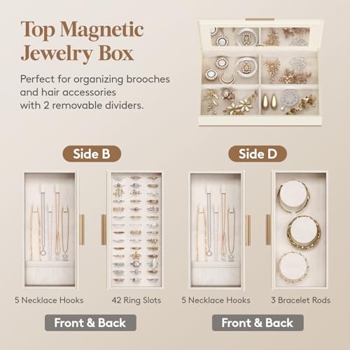 Lifewit Jewellery Box 360° Rotating, Jewellery Organiser with Mirror, Jewellery Display and Storage Case for Women, Spacious Jewellery Holder for Ring Necklace Earring Watches, Great Gift, Creamy - Cosy Home Interiors Lifewit Jewellery Box 360° Rotating, Jewellery Organiser with Mirror, Jewellery Display and Storage Case for Women, Spacious Jewellery Holder for Ring Necklace Earring Watches, Great Gift, Creamy - Image 5