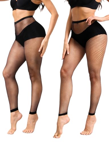 CharnmRose 2 Pairs Women's Footless Fishnet Tights High Waist Fishnets for Women Fishnet Stockings