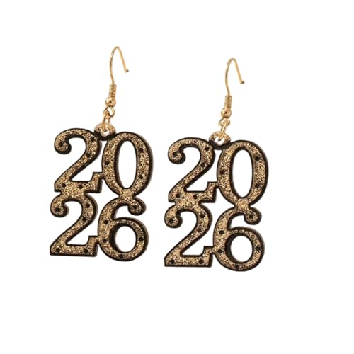 COLORFUL BLING Pendientes colgantes de Año Nuevo 2026 con purpurina para mujer, aretes de Año Nuevo 2026, joyería festiva, regalos de Navidad para mujeres y amigas, talla única, Acrílico, Sin piedra