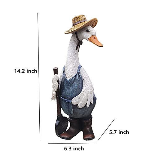 Ironrain IR-YUANDINGYA-2 COLORS Garden Statues Gardener Couple Duck, Indoor Outdoor Decorations Cute Ducks Art Décor Goose Figurine Ornament thumb #1