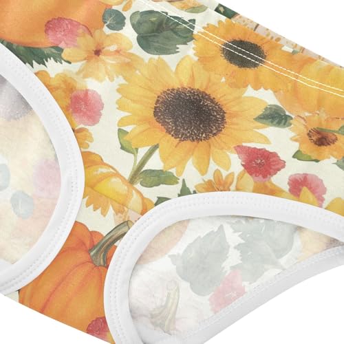 Wusikd Pumpkins Sunflowers Girls' Underwear Cotton Watercolor Floral Girls Briefs Soft Toddler Underwear 2T4