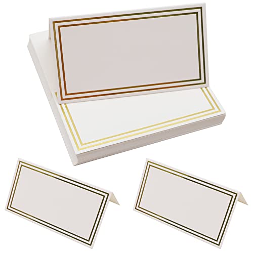 25pcs Place Cards,Table Place Name Cards Wedding Name Place Cards,Small Tent Cards with Gold Foil Border,Perfect for Weddings, Banquets,Events,Xmas Reception Seating Food Home Decorations Office