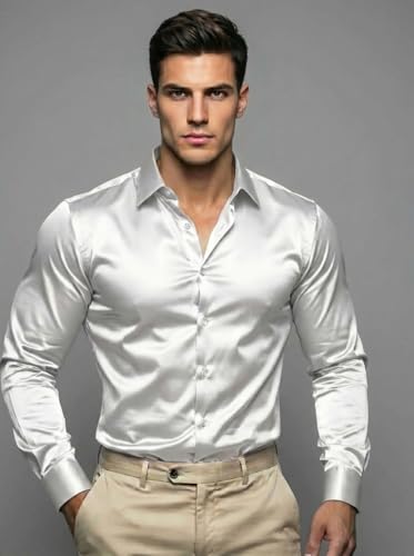 Image of Diverse Men's Satin Casual Shirt | Premium Solid Poly Satin | Wrinkle-Free, Full Sleeve Regular Fit Office, Business Wear