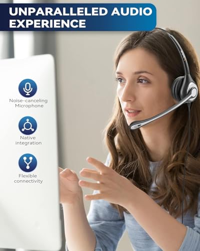 Wantek RJ9 Telephone Headset with Microphone Noise Cancelling, Office Phone Headset Compatible with Plantronics S12 Polycom VVX310 VVX410 VVX411 Avaya 1416 ShoreTel 230 Allworx NEC Landline Phones