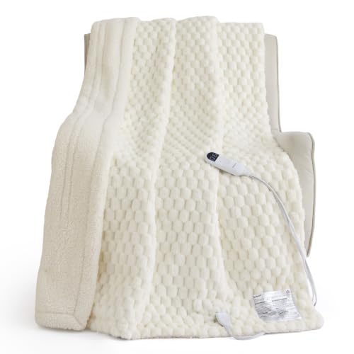 Image of Bedsure Heated Blanket Throw XL, Coconut White Bubble Electric Blanket