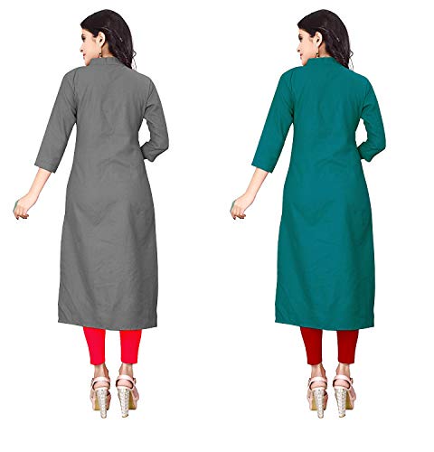 Image of NATEK Women's Cotton Straight Plain Kurtis Combo Pack of 2