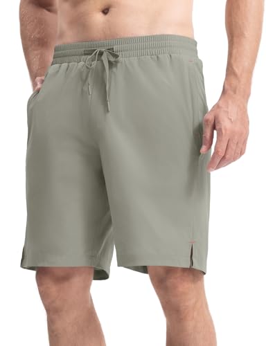 TBMPOY Men's Swim Trunks 9" Quick Dry Board Shorts Mesh Lining Bathing Suit Swimming Beach Swimwear Zipper Pockets Light Grey Large