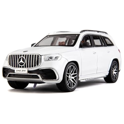 Image of 1 /24 Benz GLS63 AMG Model Car,Zinc Alloy Diecast Toy Car Pull Back with Light and Sound Toy Vehicle Door Can Be Opened (White)