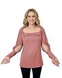 Youdiao Women's Port Access Shirt with Easy-Open Arm Zipper Soft Long Sleeve Top for Chemo, Dialysis & Post-Surgery Recovery Pink XXL