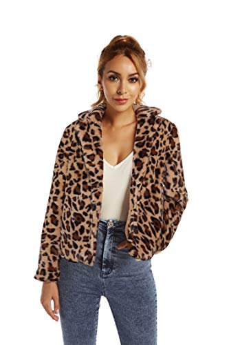Womens Coats Vintage Warm Long Sleeve Faux Fur Coat Parka Jacket Outwear (Leopard, L)