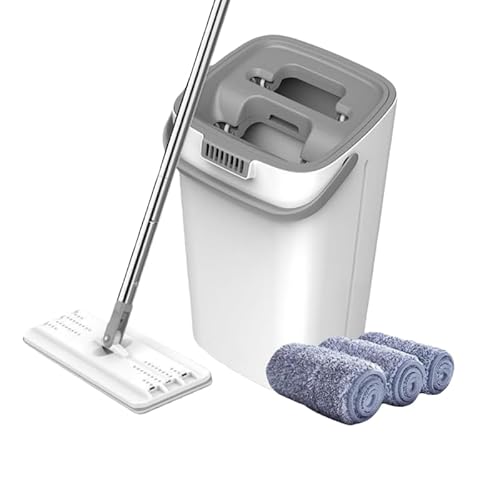 Bucket with Set for Home, Flat Mop Bucket Set with 3 Washable Microfiber Pads, Wet and Dry Mop with Long Handle，Wall Cleaner for All Floor Types and Windows