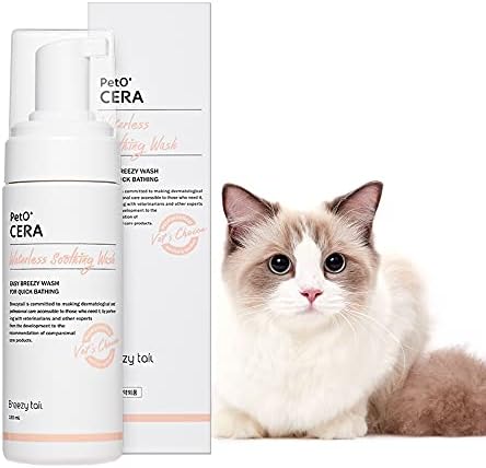 Breezytail PetO'Cera Waterless Cat Shampoo | Cat Dry Shampoo | No Rinse Foam Wash for Cat | Shorten Bath Time for Cats | Feline Skin & Coat Care | Safe & Easy to Use | 5.07oz