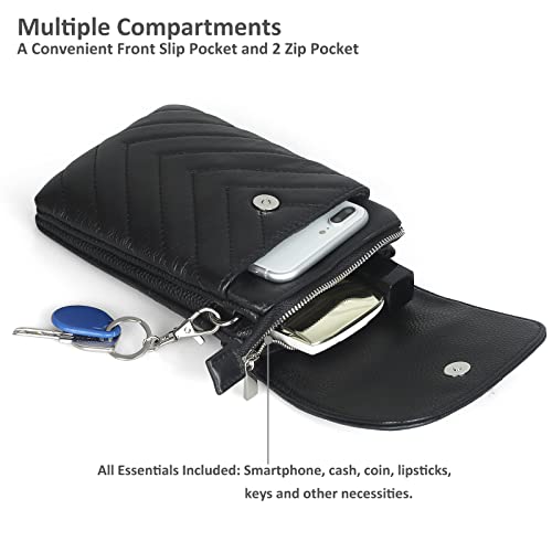 Image of befen Genuine Leather Small Crossbody Bags for Women Cell Phone Bag Cross Body Purses,Silver Zipper