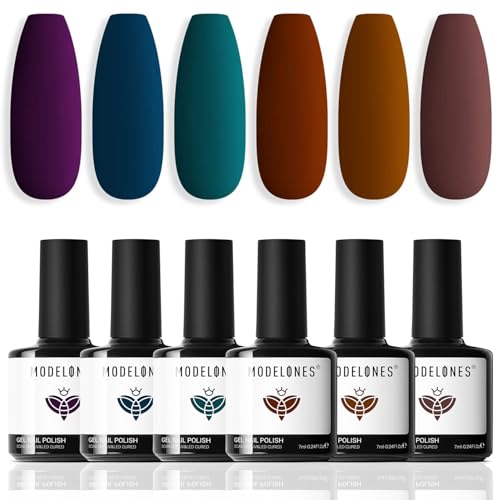 Modelones Esmaltes Semipermanentes para Uñas en Gel,6 Colores Kit Pintauñas Semipermanentes Uñas de Gel, Morado Azul Verde Rojo