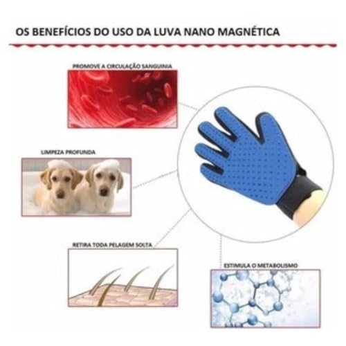 Luva Escova Magnética para Remoção de Pelos de Cães e Gatos, Azul