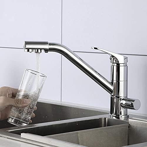 Rubinetto da cucina girevole a 360° con filtro dell'acqua, rubinetto miscelatore a 3 vie, cromato e nero, purificatore ad alta pressione per acqua potabile pulita, facile installazione, design moderno