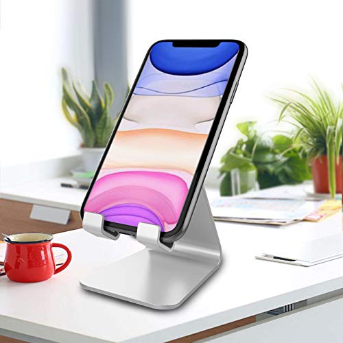 Image of CreaDream Cell Phone Stand, Cradle, Holder,Aluminum Desktop Stand Compatible with Switch, All Smart Phone, iPhone 11 Pro Xs Max Xr X Se 8 7 6 6s Plus SE 5 5s-Silver