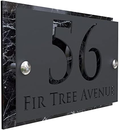 K Smart Sign | Simpatico | Modern laser Cut House Signs 3d effect door number address style sign plaques address numbers | 200mm x 130mm (Silver Mirror & Matt Gray)