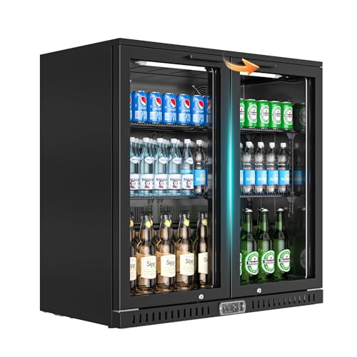 Rockitch Back Bar Cooler with 2 Glass Doors, 6.8 Cu.ft Commercial Bar Cooler with LED Lighting, Under Counter Height Beverage Refrigerator, Commercial Display Drink Fridge for Bar, Restaurant, Hotel