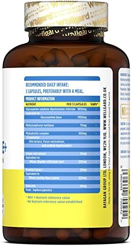Vegan Glucosamine Phytodroitin by Wellgard - Quercetin, MSM, Botanical Alternative to Chondroitin (Phytodroitin), Ginger Extract, Extract, Rosehip, Made in UK