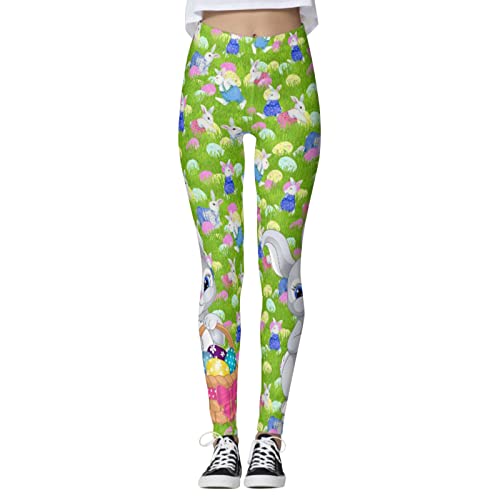 Easter Day Graphic Leggings High Waisted Yoga Pants for Women Ladies Workout Running Sports Tummy Control Stretch Trousers Easter Day Yoga Pants,Green,Large