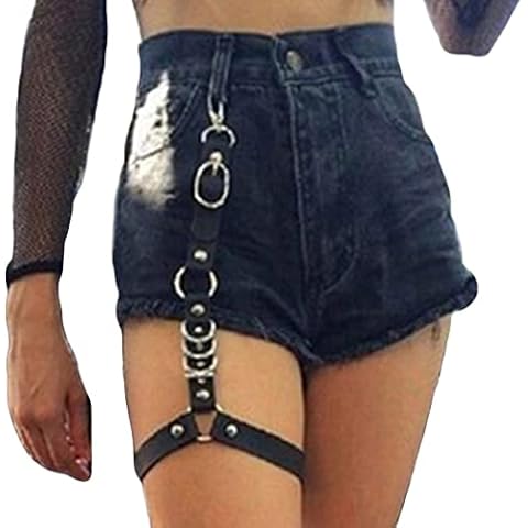 BODIY Punk Leather Leg Harness Black Thigh Holster Nightclub Rave Gaters Belts Leg Chain Body Jewelry Halloween for Women and Girls Cover