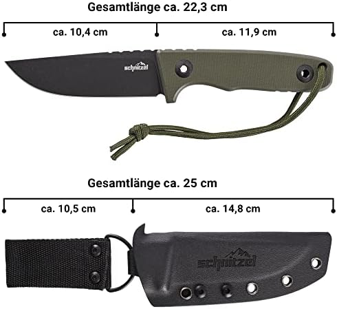 SCHNITZEL TRI nóż outdoorowy z pochwą Kydex i systemem nośnym Dangler  nóż Bushcraft, nóż outdoorowy, nóż rekreacyjny dla dorosłych (zielony)