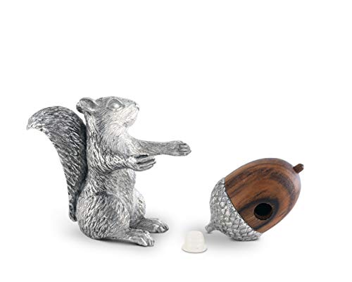 Vagabond House Pewter Squirrel With Wood Acorn Salt And Pepper Shaker Set Fall Harvest Tableware 3 Inch Tall #TOP3