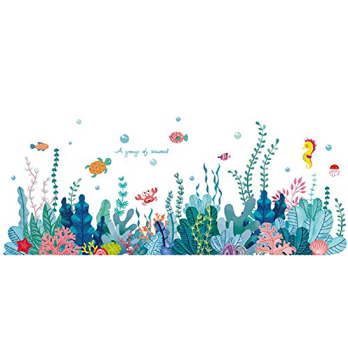 Amaonm Creative Cartoon Removable 3D Under The Sea World Nature Scenery Wall Stickers Ocean Grass Colorful Seaweed Baseboard Wall Decal For Wall Corner Nursery Room Bathroom Living Room (Seaweed) #TOP1