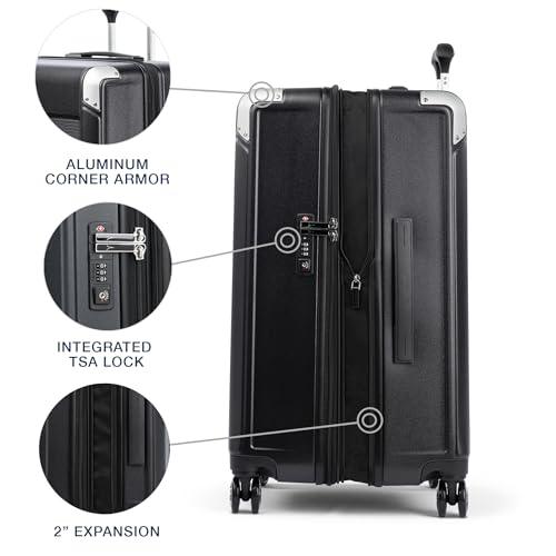 Image of Travelpro Platinum Elite Hardside Expandable Checked Luggage, 8 Wheel Spinner, TSA Lock, Hard Shell Polycarbonate Suitcase, Shadow Black, Checked Medium 25-Inch