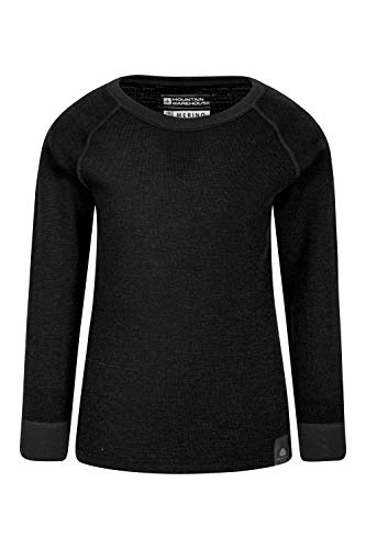 Mountain Warehouse Camiseta térmica Lana Merino para niños con Cuello Redondo - de Mangas largas, cálida, Transpirable, Camiseta para niños de Secado rápido Negro 2-3 Años