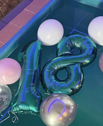 Image of Number Balloons Light Blue 13 Balloon 40 inch for 13 31 Birthday Decoration | Saturated Color, Large 40 in, With Inflation Straw & Hanging Hole, Great for Men's Party, Back-To-School Season, Pool Party