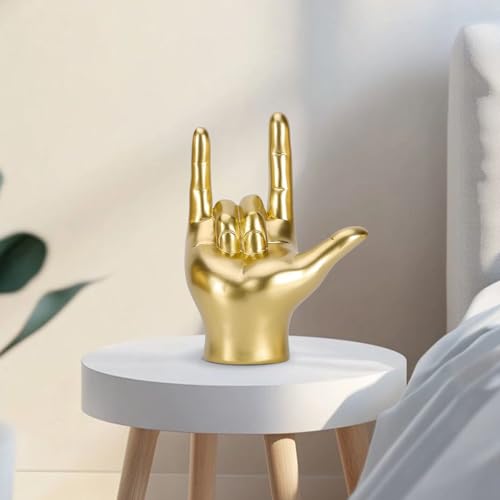 Escultura de Mano Dorada I Love You en Resina Moderna miniatura 4